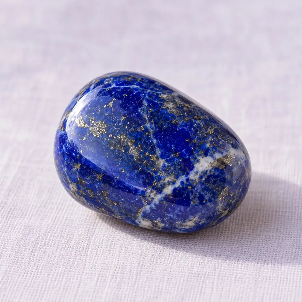 Lapis-lazuli posée sur un lin lavande